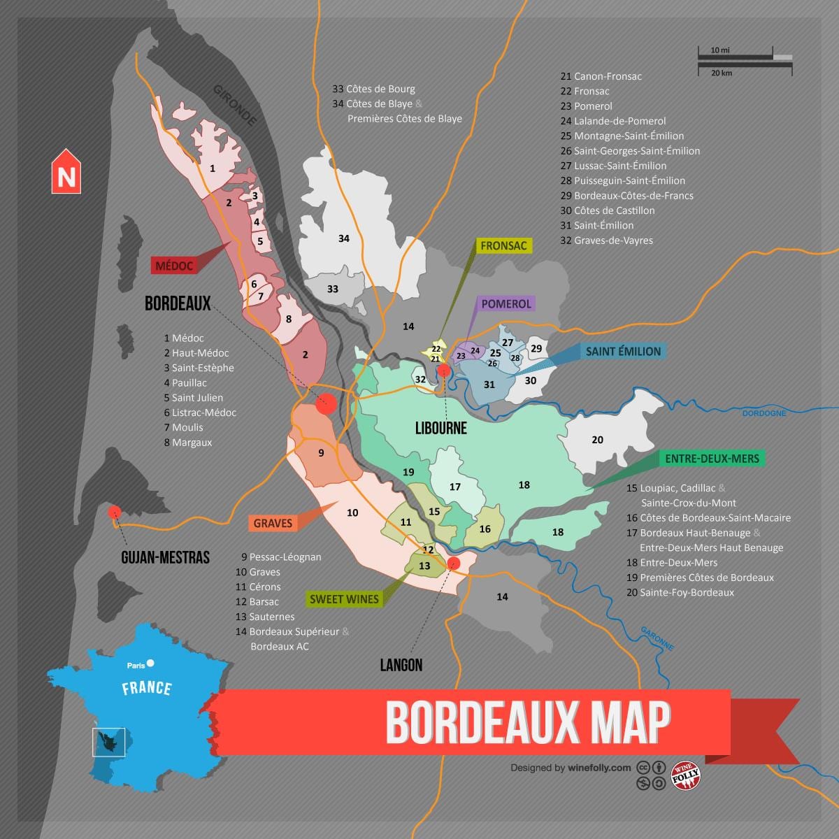 ಬೋರ್ಡೆಕ್ಸ್ ವೈನ್, ದೇಶದ ನಕ್ಷೆ, ನಕ್ಷೆ